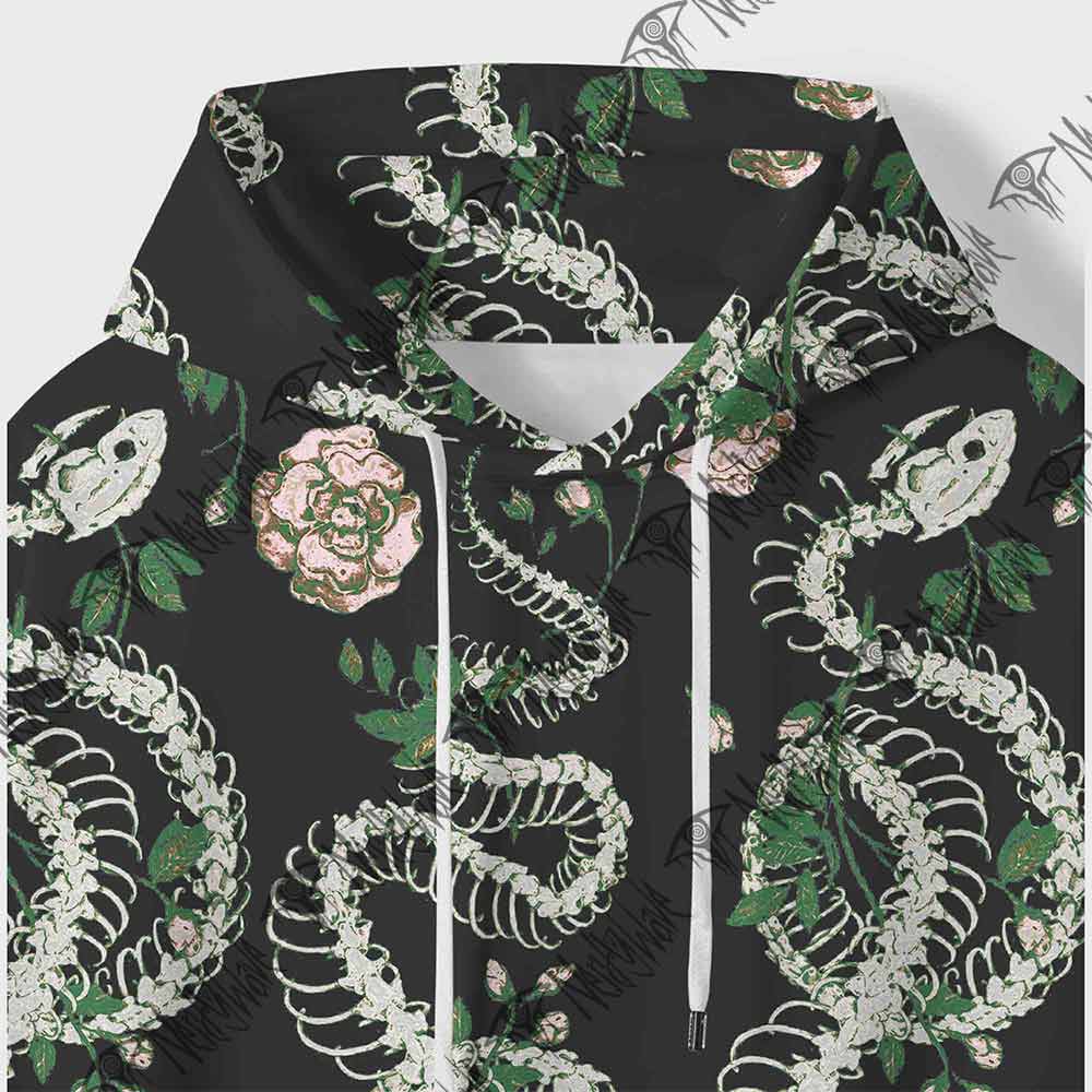 Flowers and Snake Skeleton All Over Print Scuba Hoodie