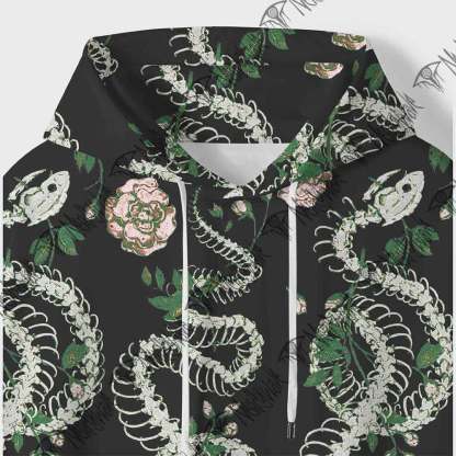 Flowers and Snake Skeleton All Over Print Scuba Hoodie