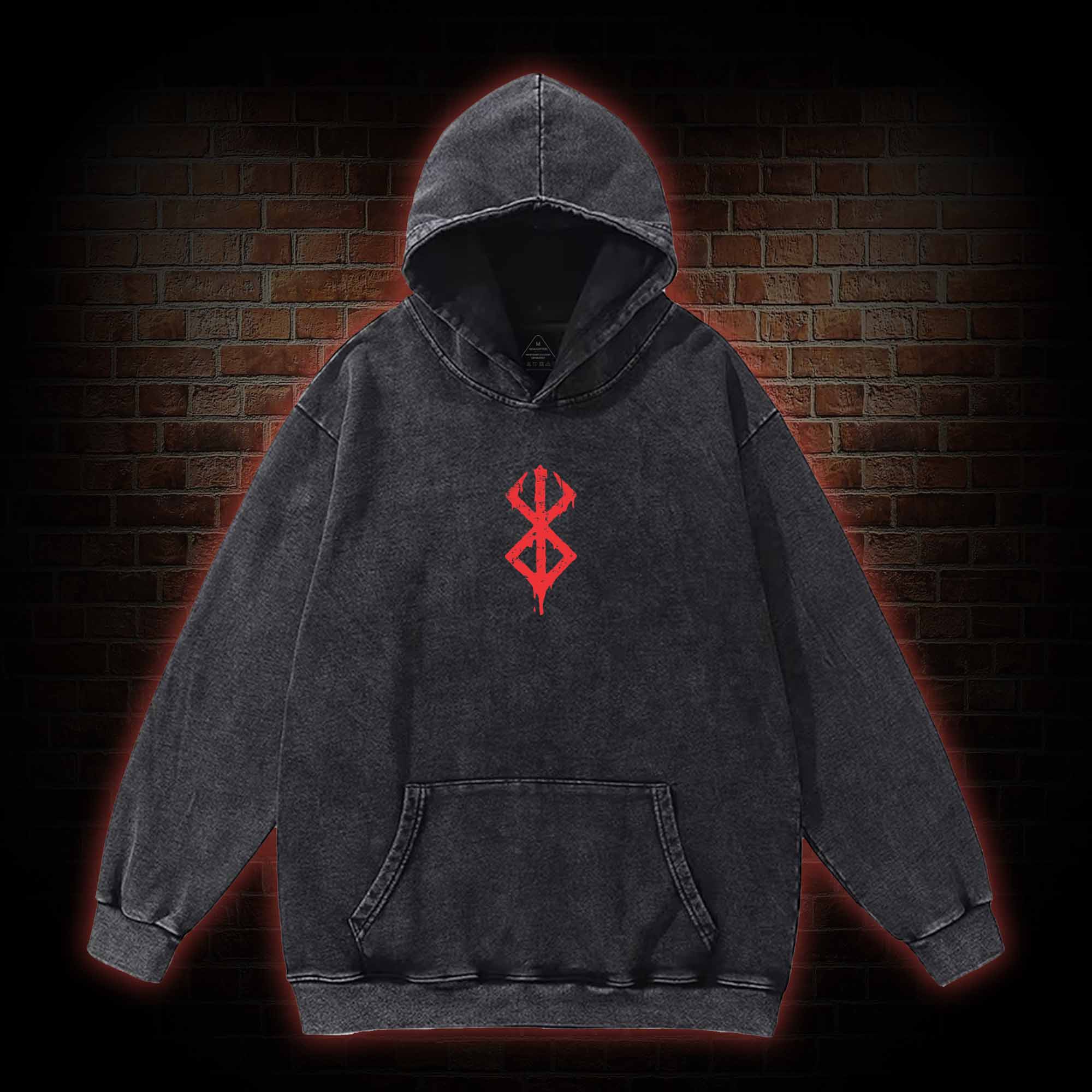 Berserker Mask Back Print Washed Hoodie