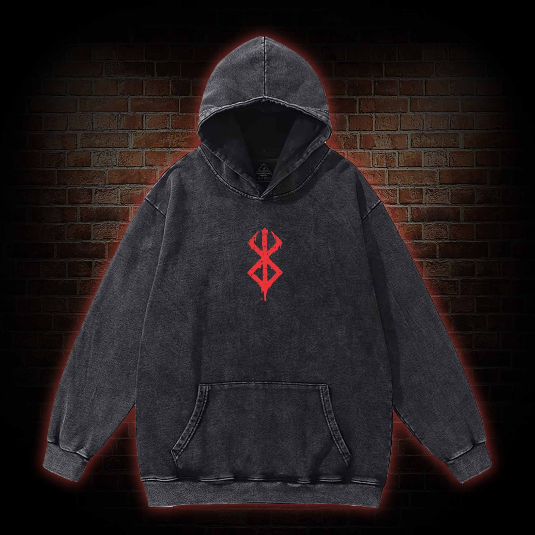 Berserker Mask Back Print Washed Hoodie