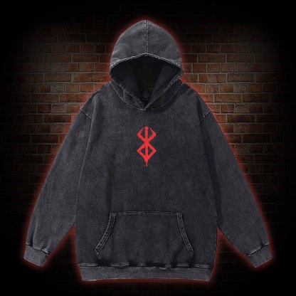 Berserker Mask Back Print Washed Hoodie