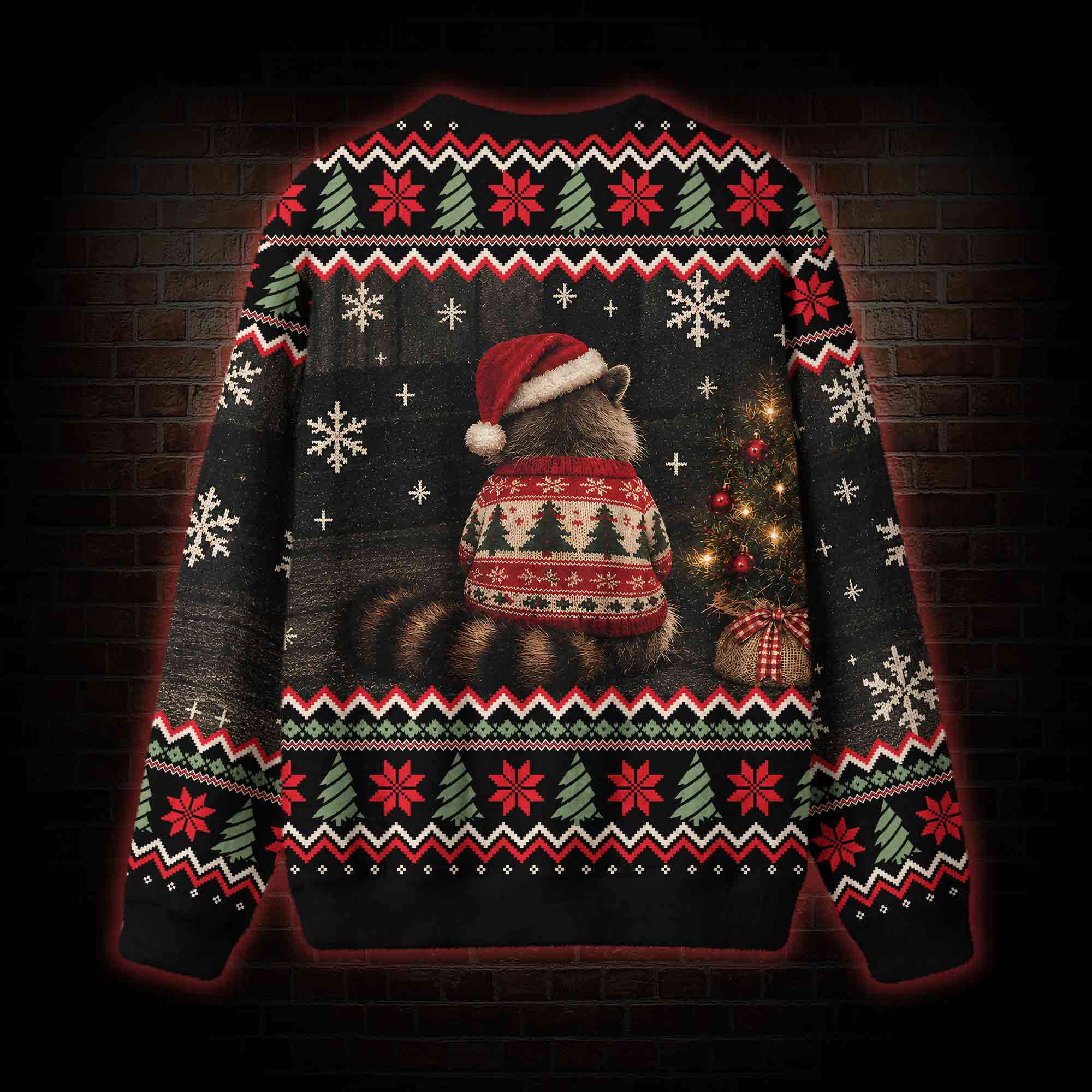 Festive Raccoon  drinks beverage Ugly Sweatshirts