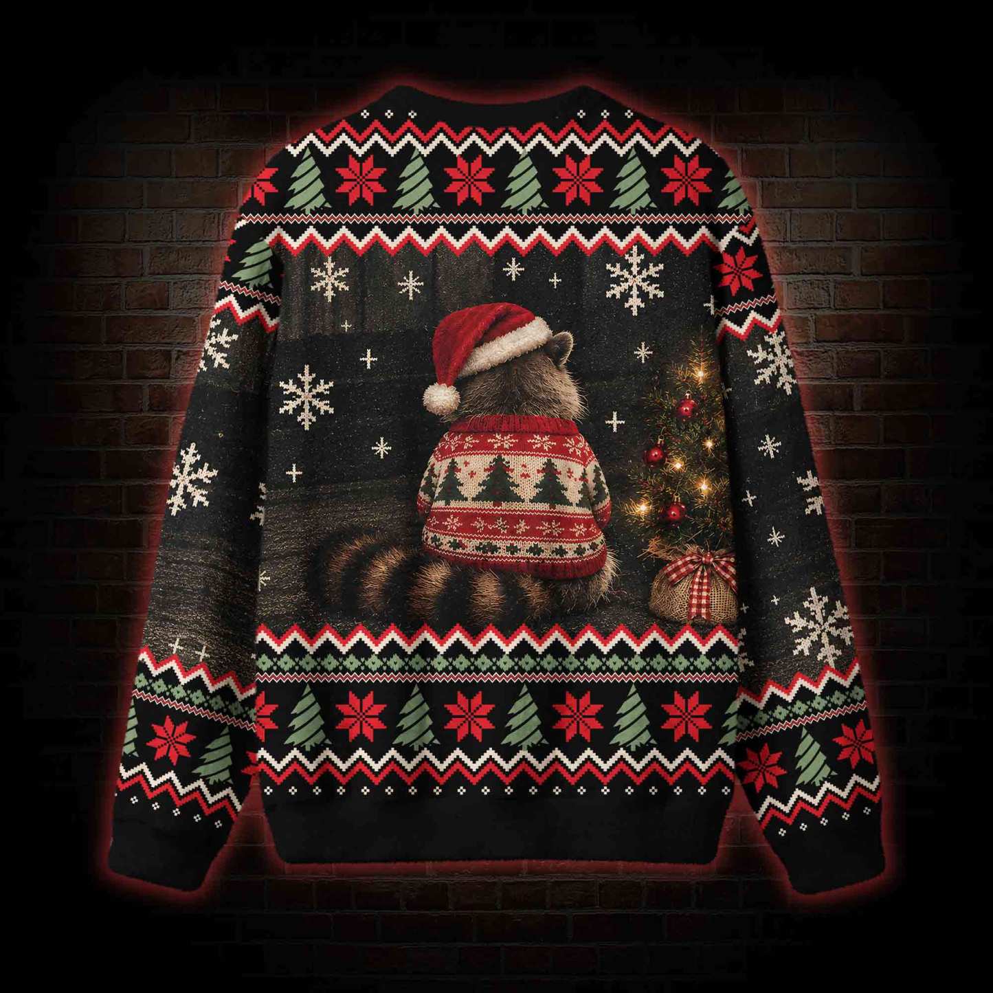 Festive Raccoon  drinks beverage Ugly Sweatshirts