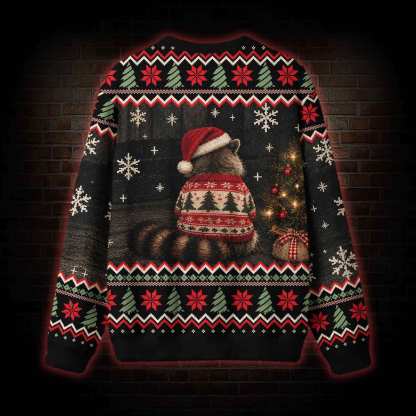 Festive Raccoon  drinks beverage Ugly Sweatshirts