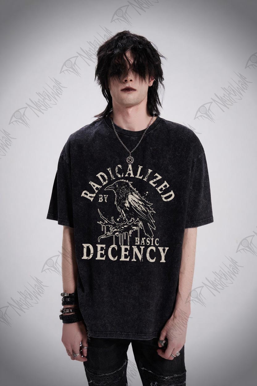Radicalized by Basic Decency Crow Washed T-shirt
