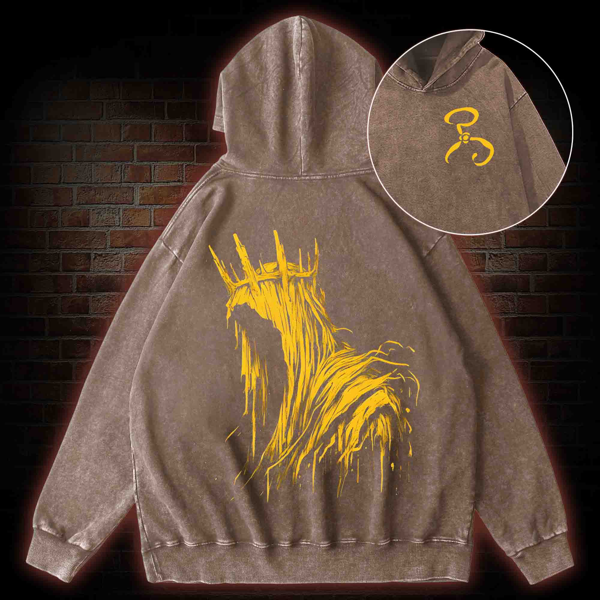 The King in Yellow Cthulhu Back Print Washed Hoodie