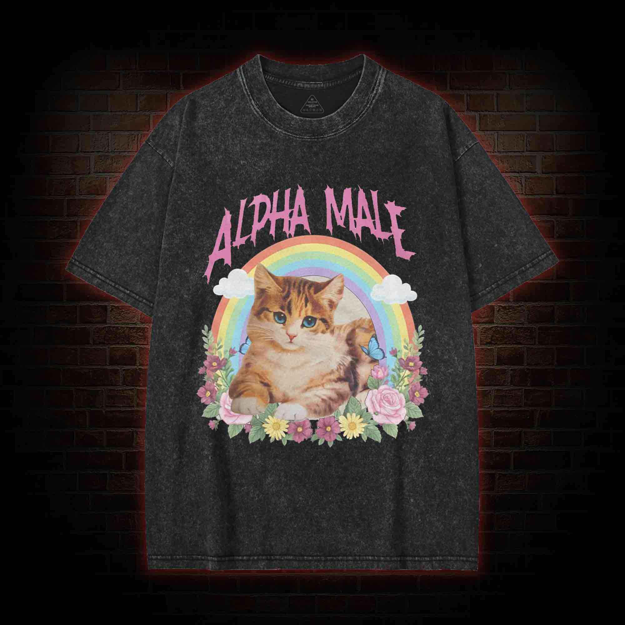 Alpha Male Funny Kitten Washed T-shirt