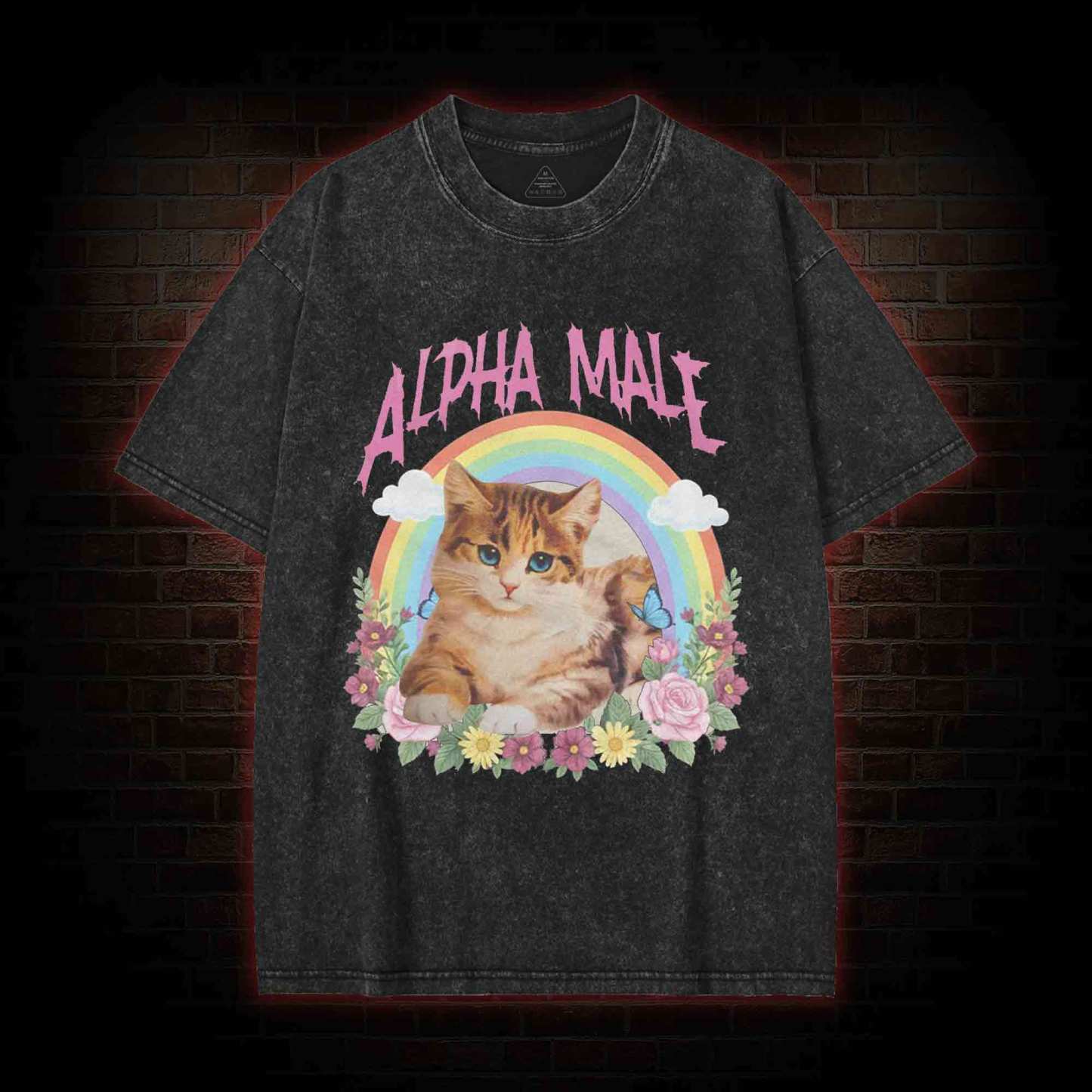 Alpha Male Funny Kitten Washed T-shirt