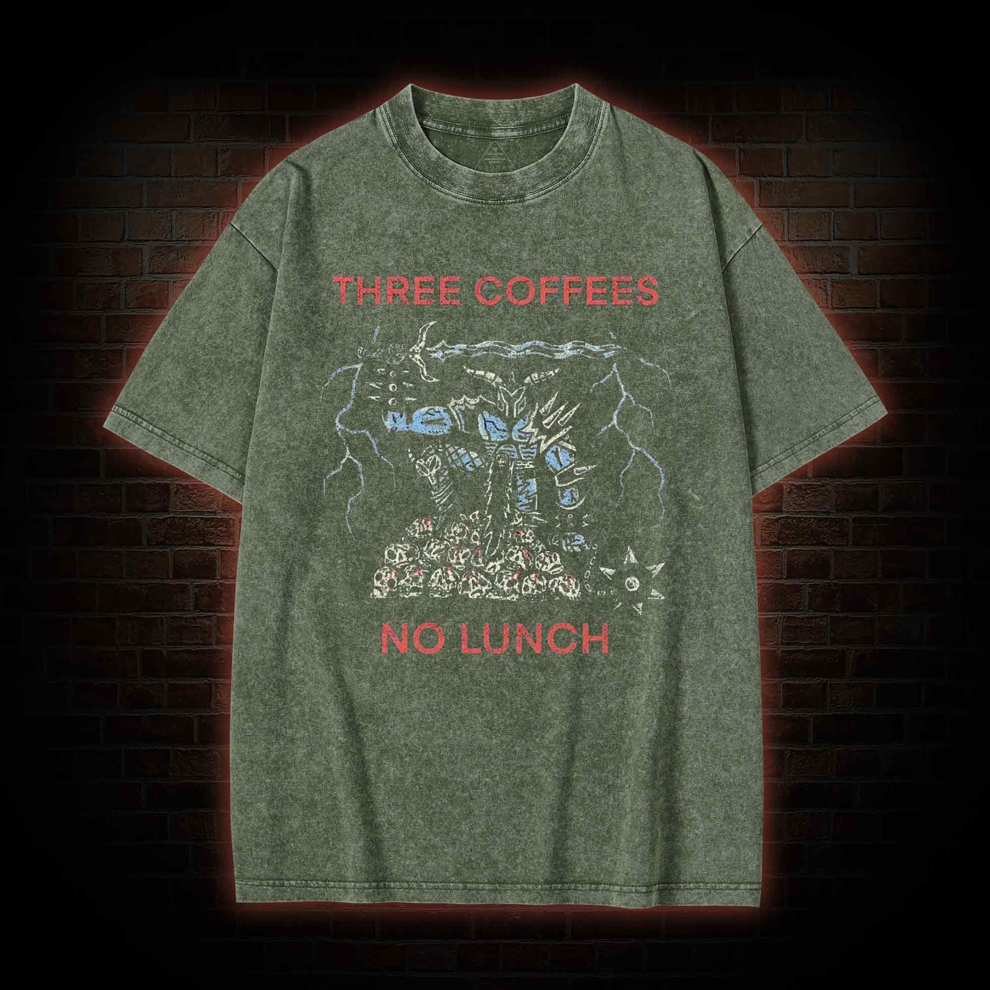 Three Coffees No Lunch Washed T-shirt