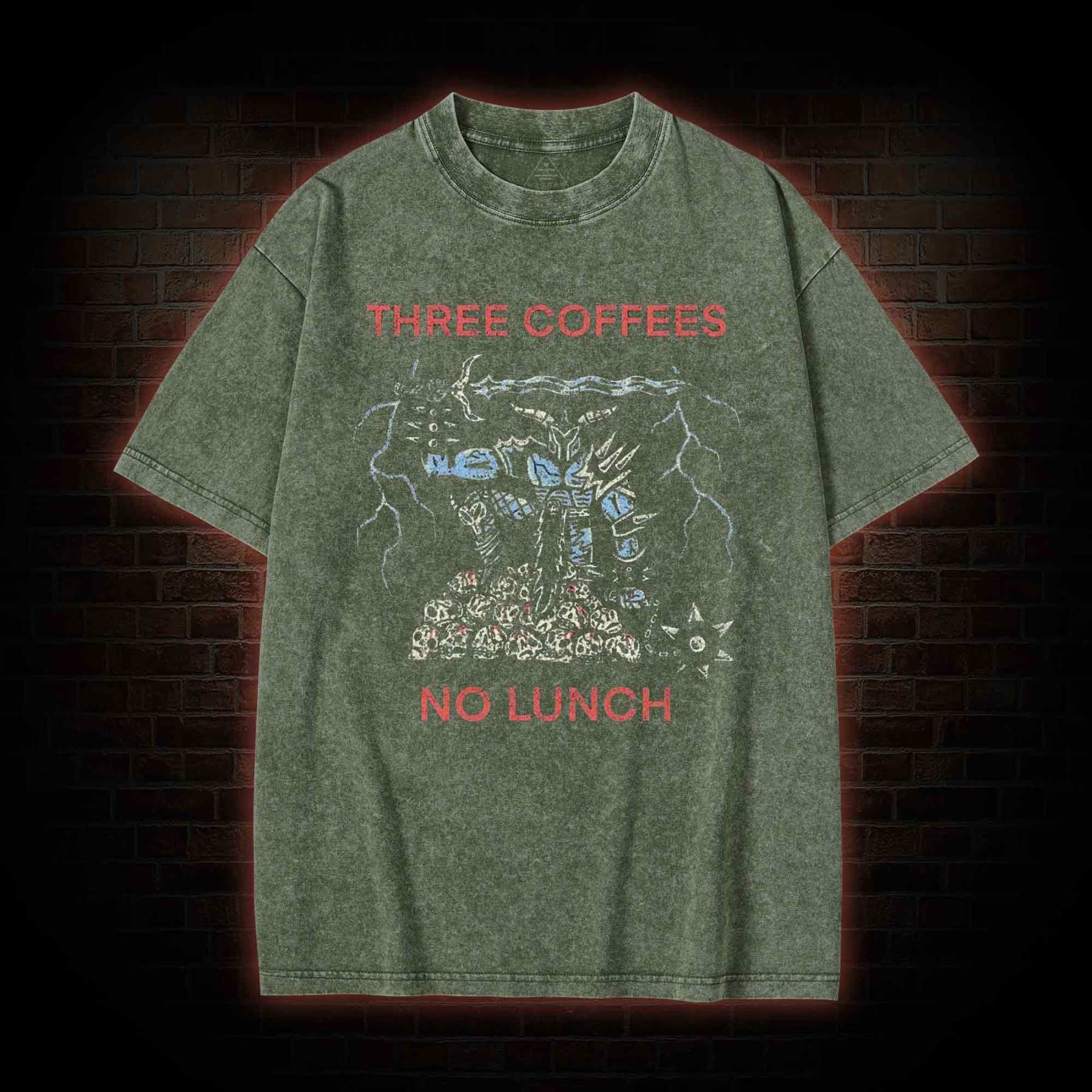 Three Coffees No Lunch Washed T-shirt