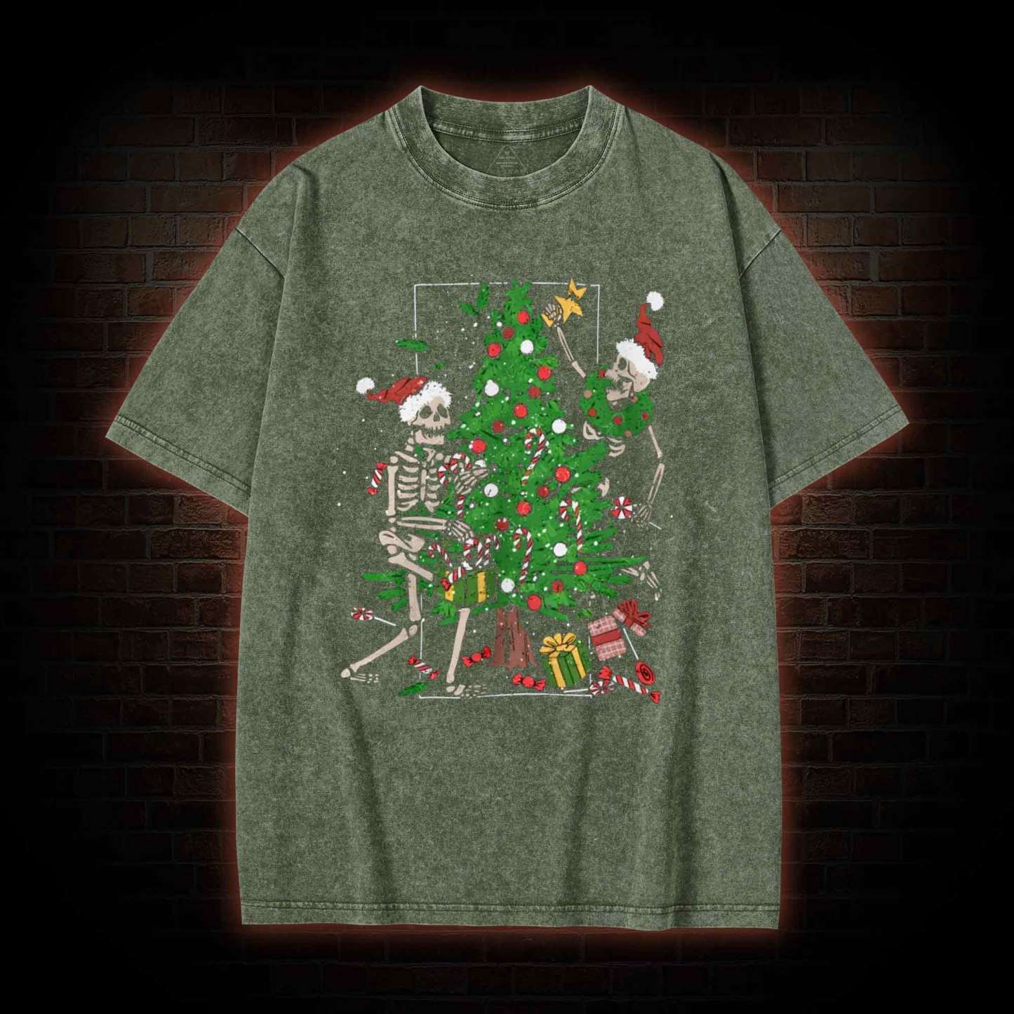 Christmas Tree Skeletons Washed T-Shirt