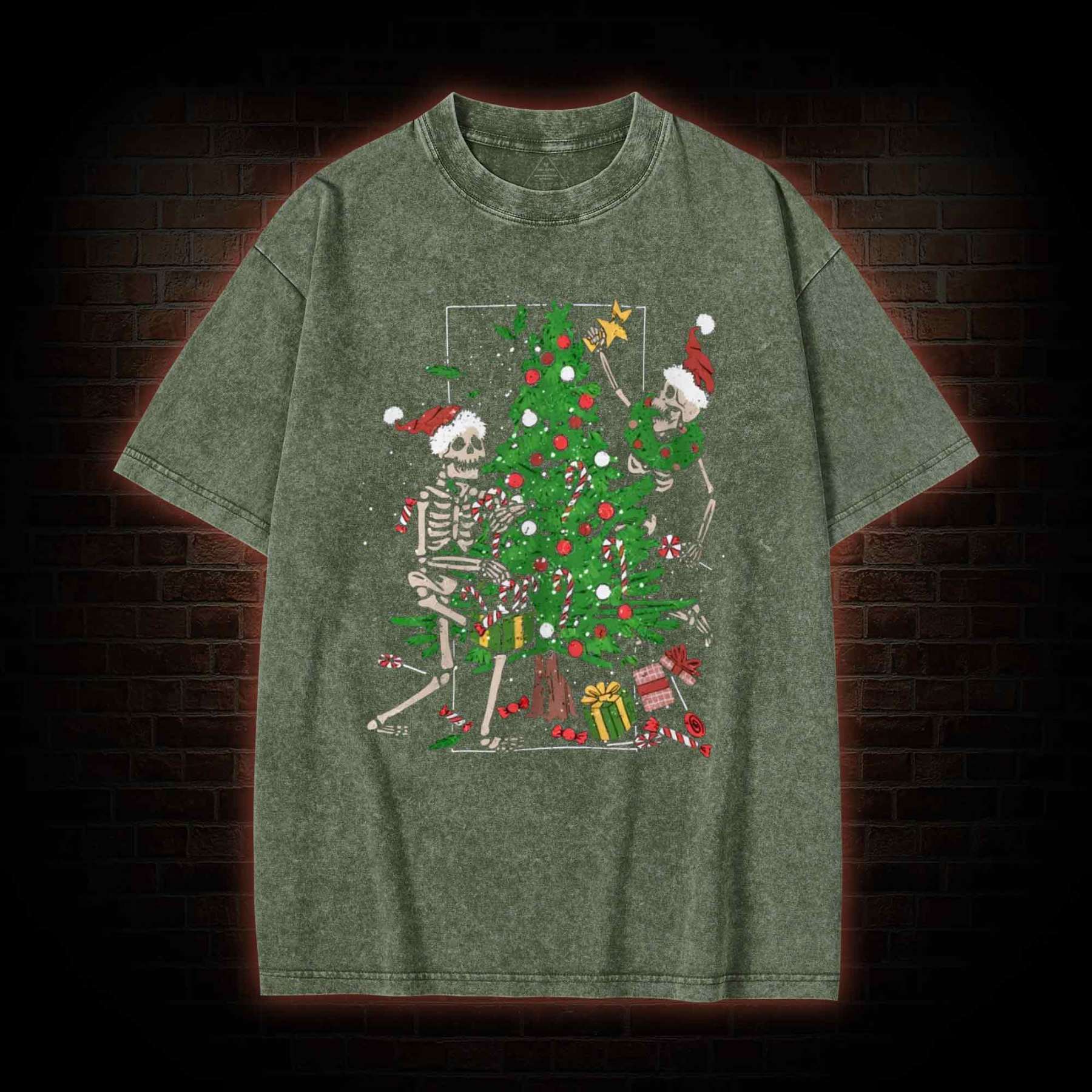 Christmas Tree Skeletons Washed T-Shirt