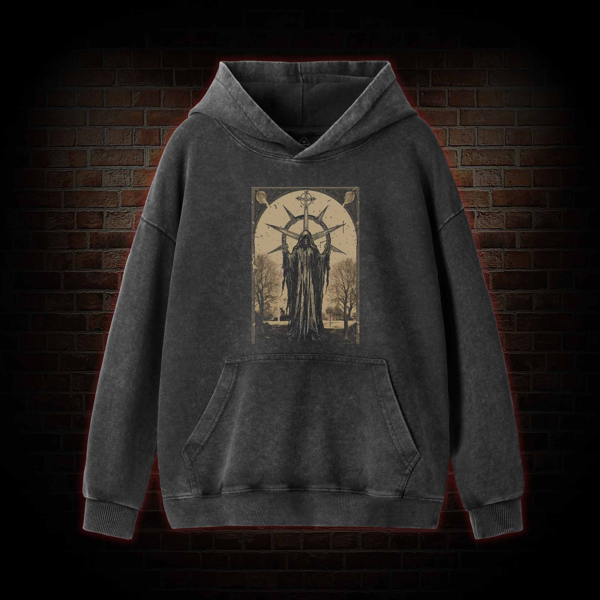 Death in Cloak Tarot Card Washed Hoodie