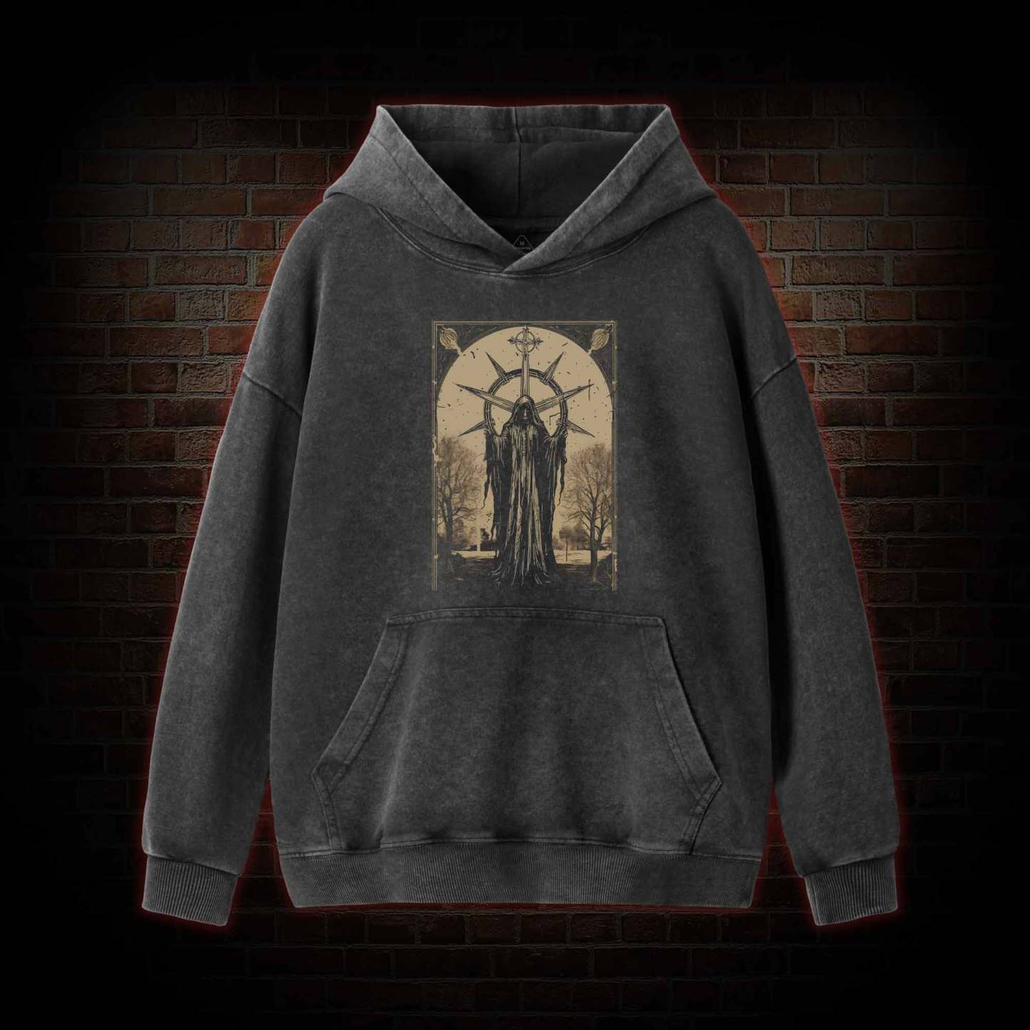 Death in Cloak Tarot Card Washed Hoodie