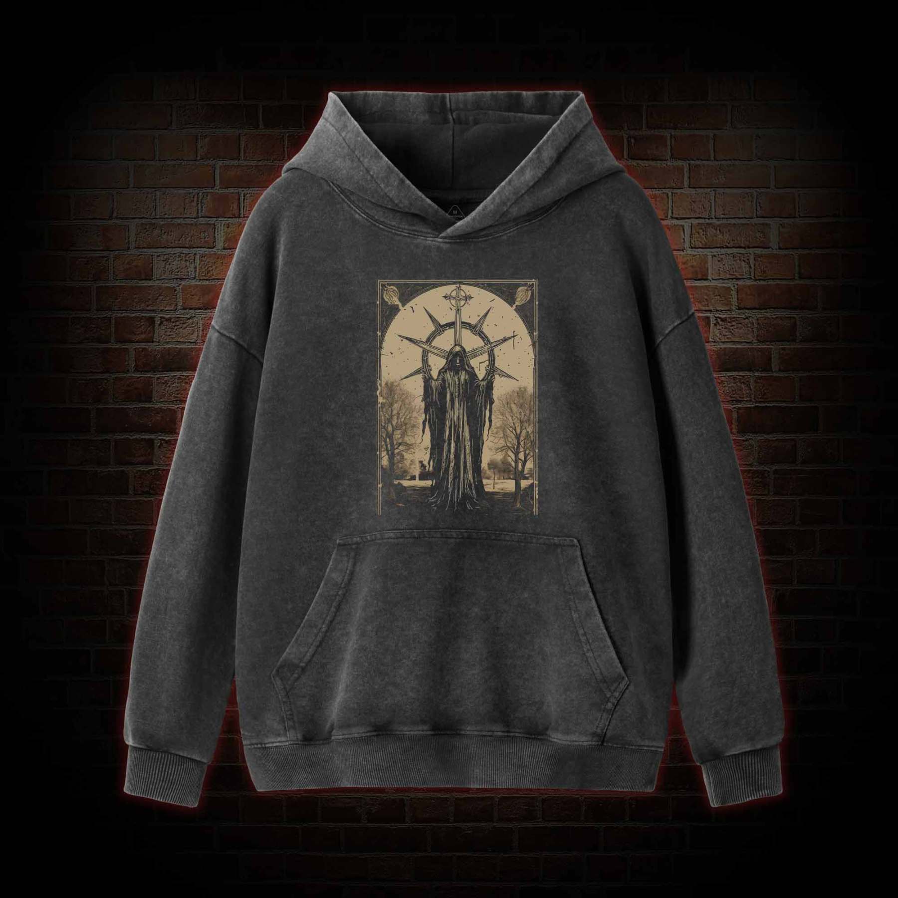 Death in Cloak Tarot Card Washed Hoodie