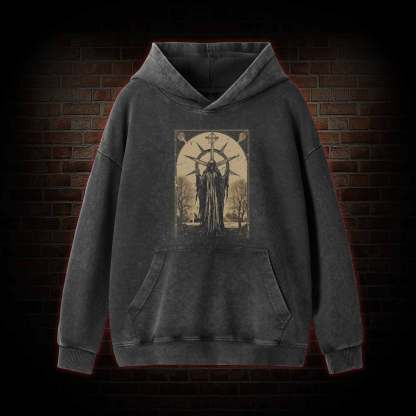 Death in Cloak Tarot Card Washed Hoodie