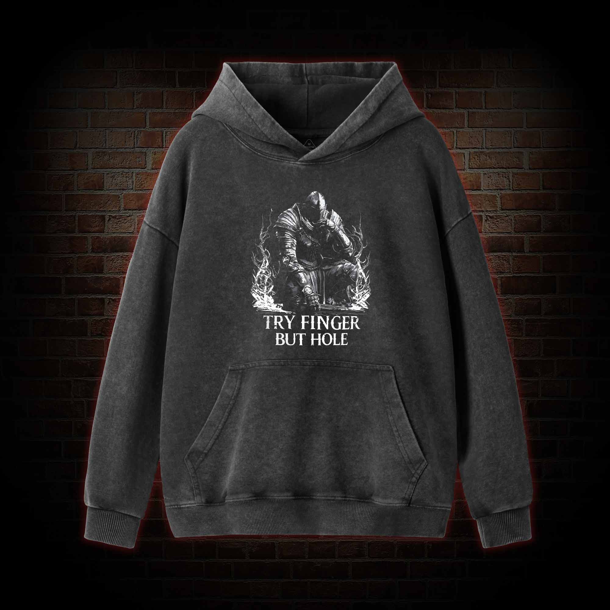 Try Finger but Hole Washed Hoodie