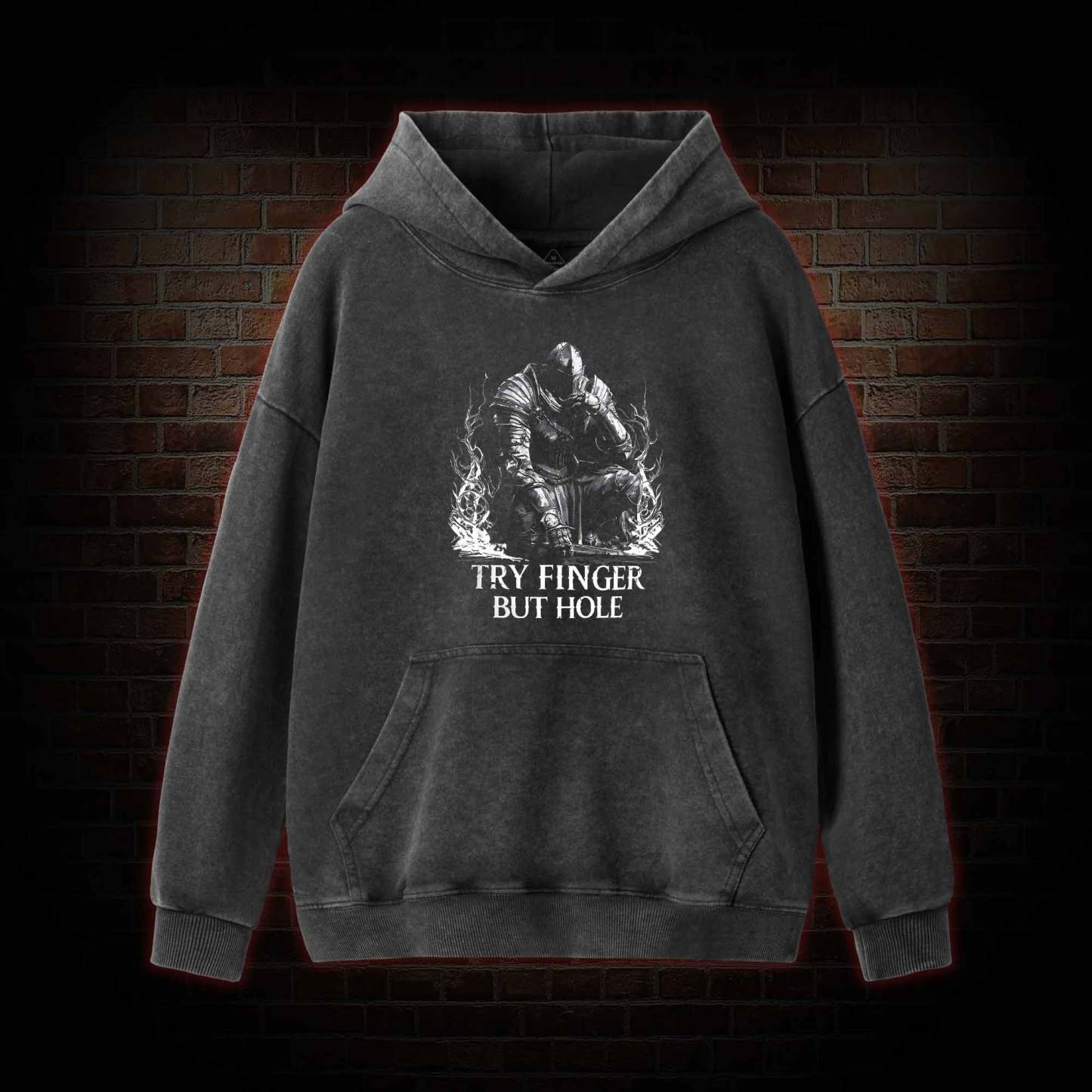 Try Finger but Hole Washed Hoodie