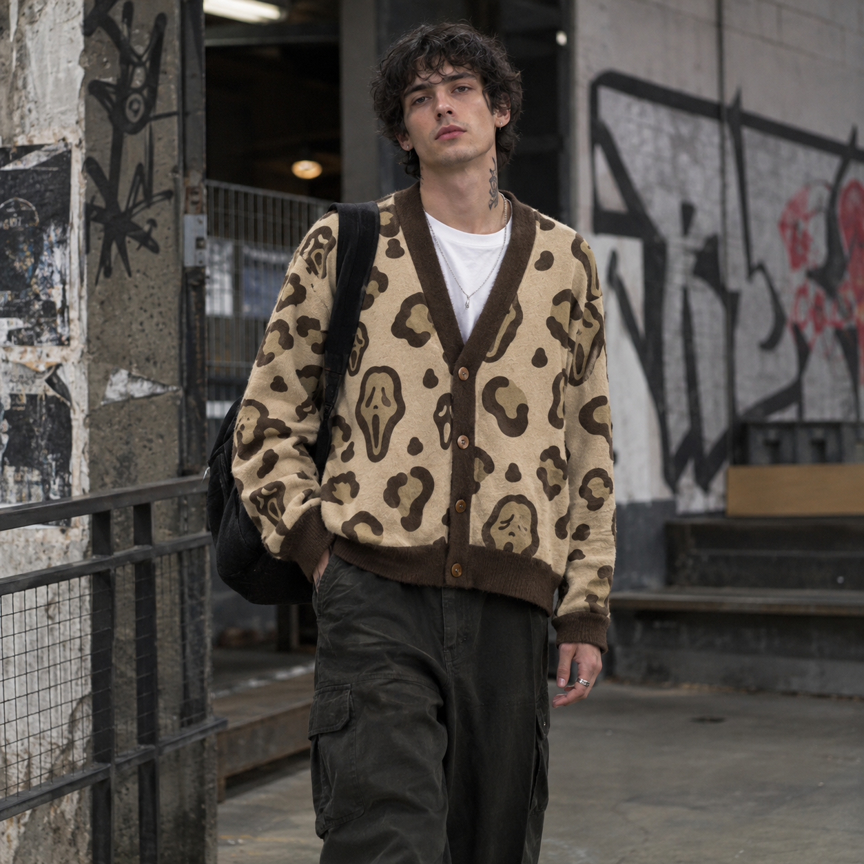 Leopard Ghostface Cardigan Sweater