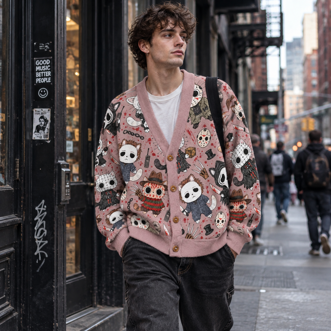 Cute Horror Slasher Cats Cardigan Sweater