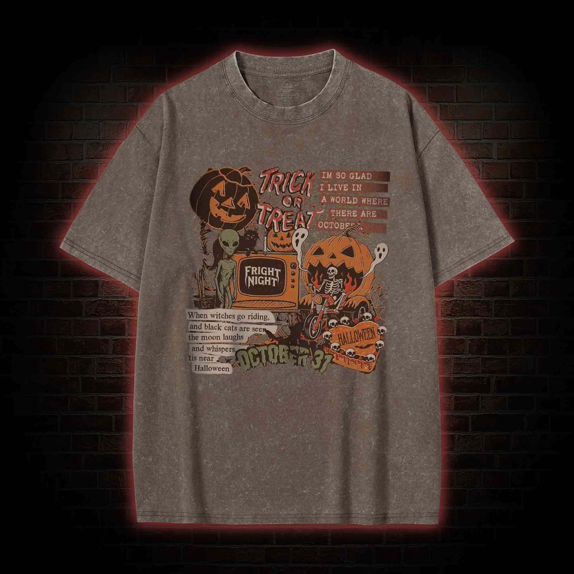 Vintage Halloween Collage Washed T-shirt