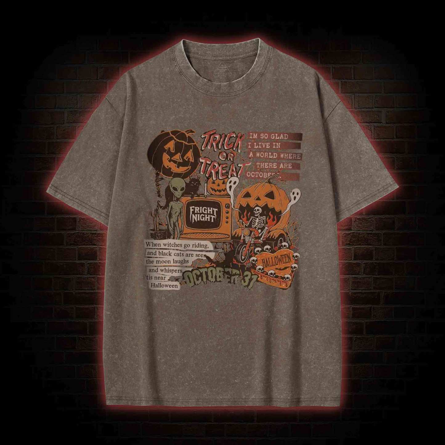Vintage Halloween Collage Washed T-shirt