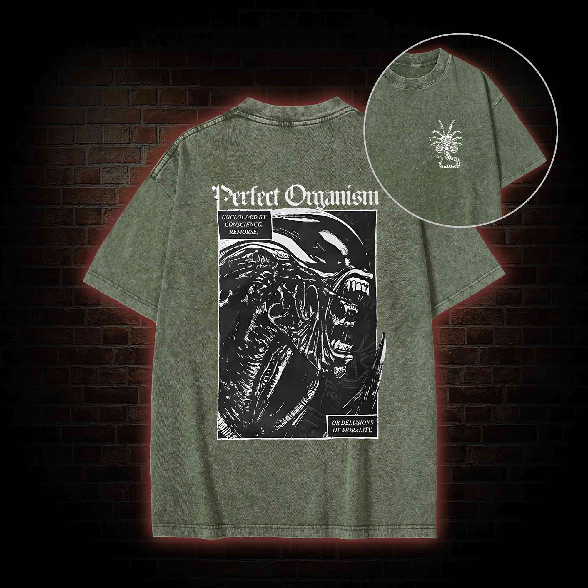 Alien Perfect Organism Back Print Washed T-shirt