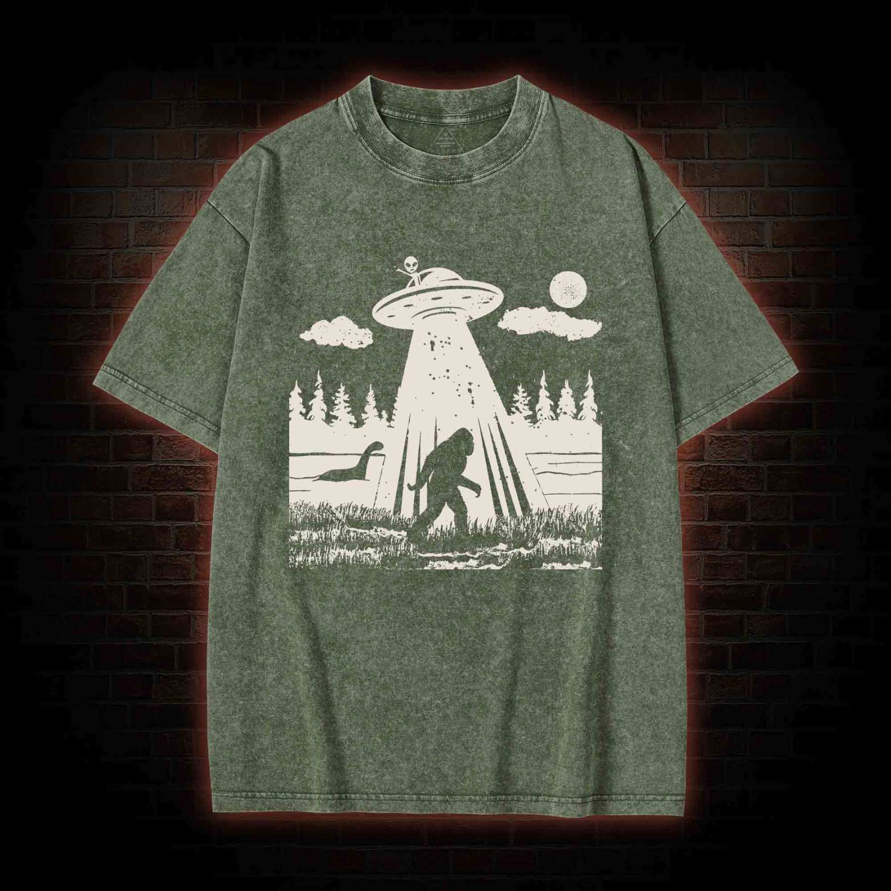 Bigfoot Sasquatch Alien UFO Loch Ness Monster Washed T-shirt
