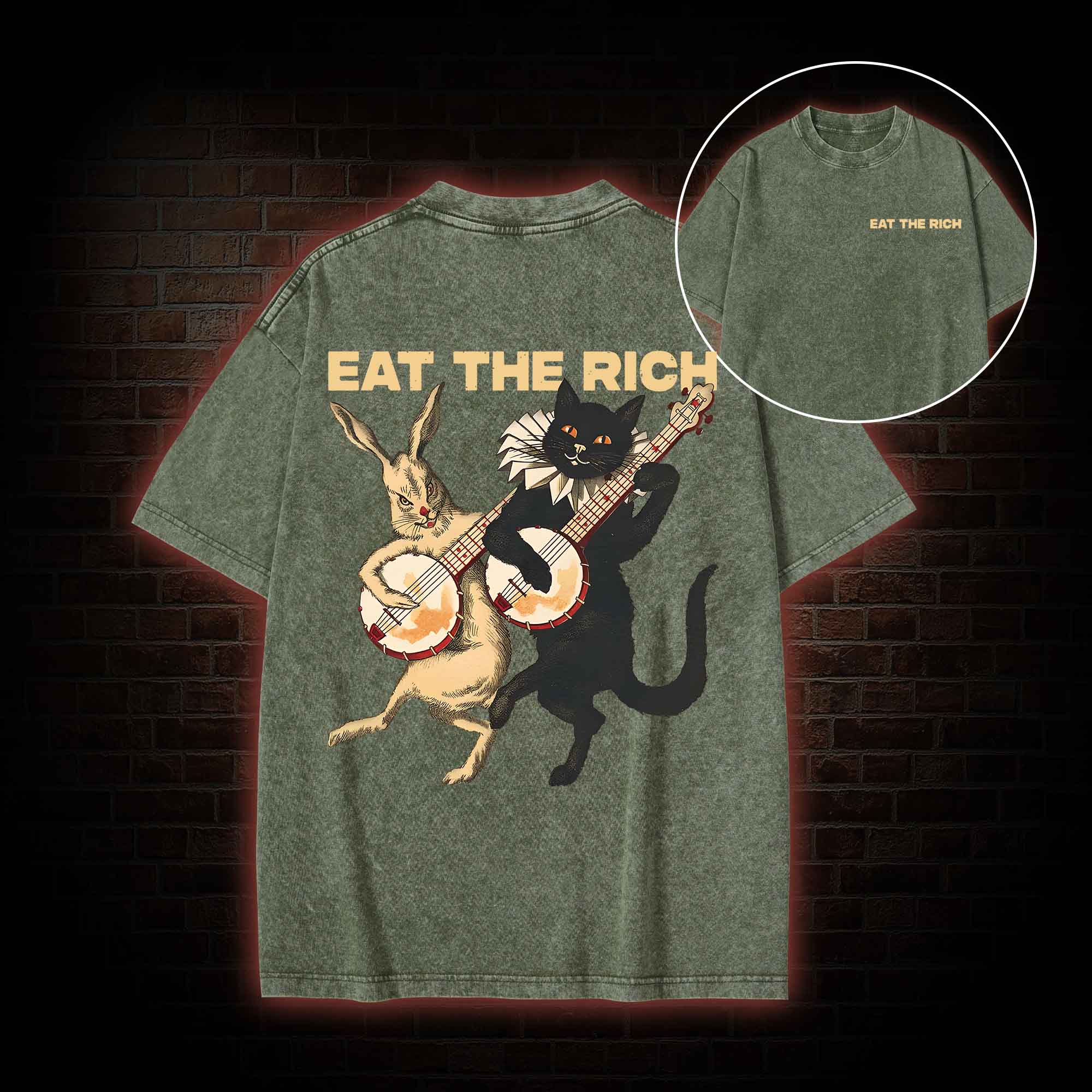 Eat The Rich  Back Print Washed T-shirt