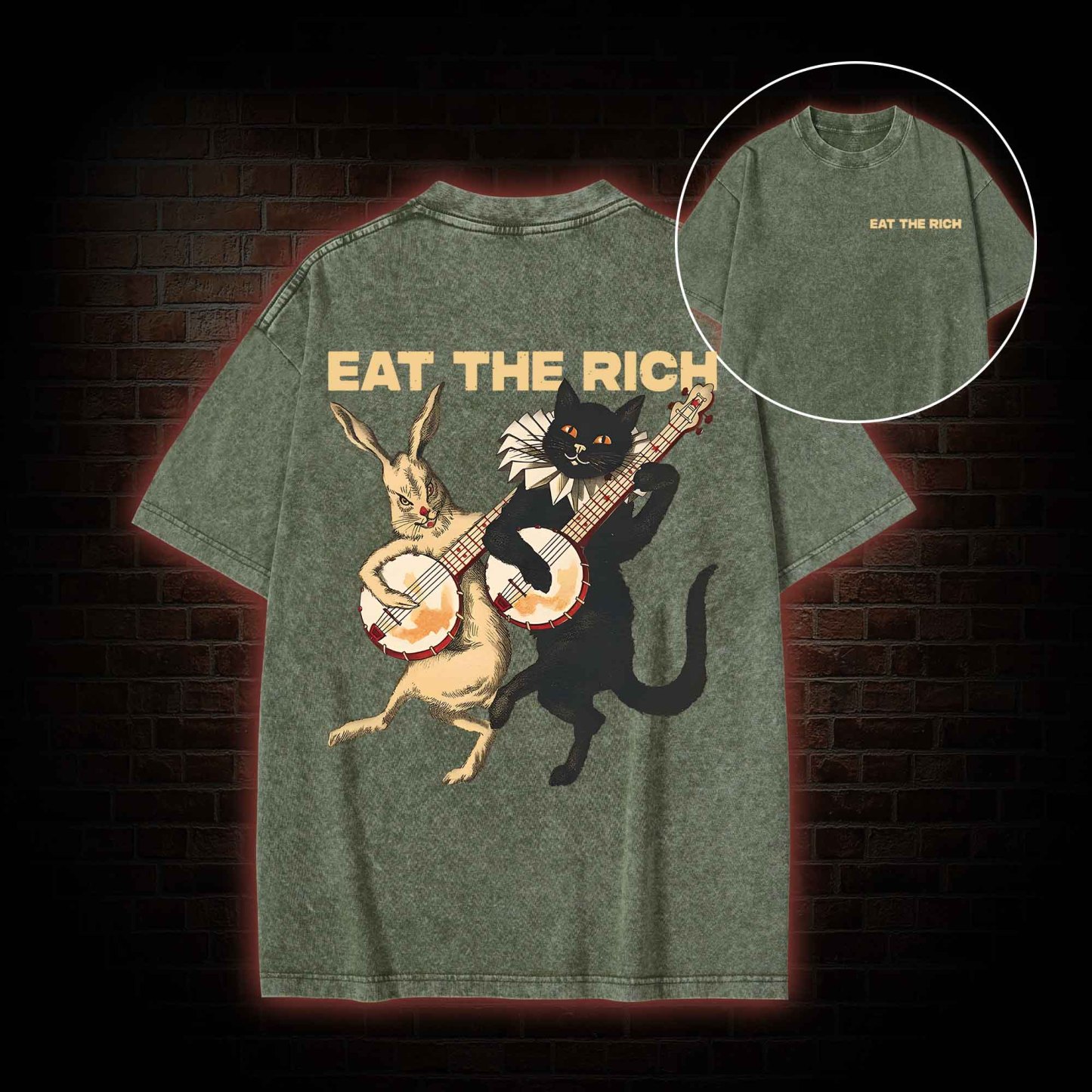 Eat The Rich  Back Print Washed T-shirt