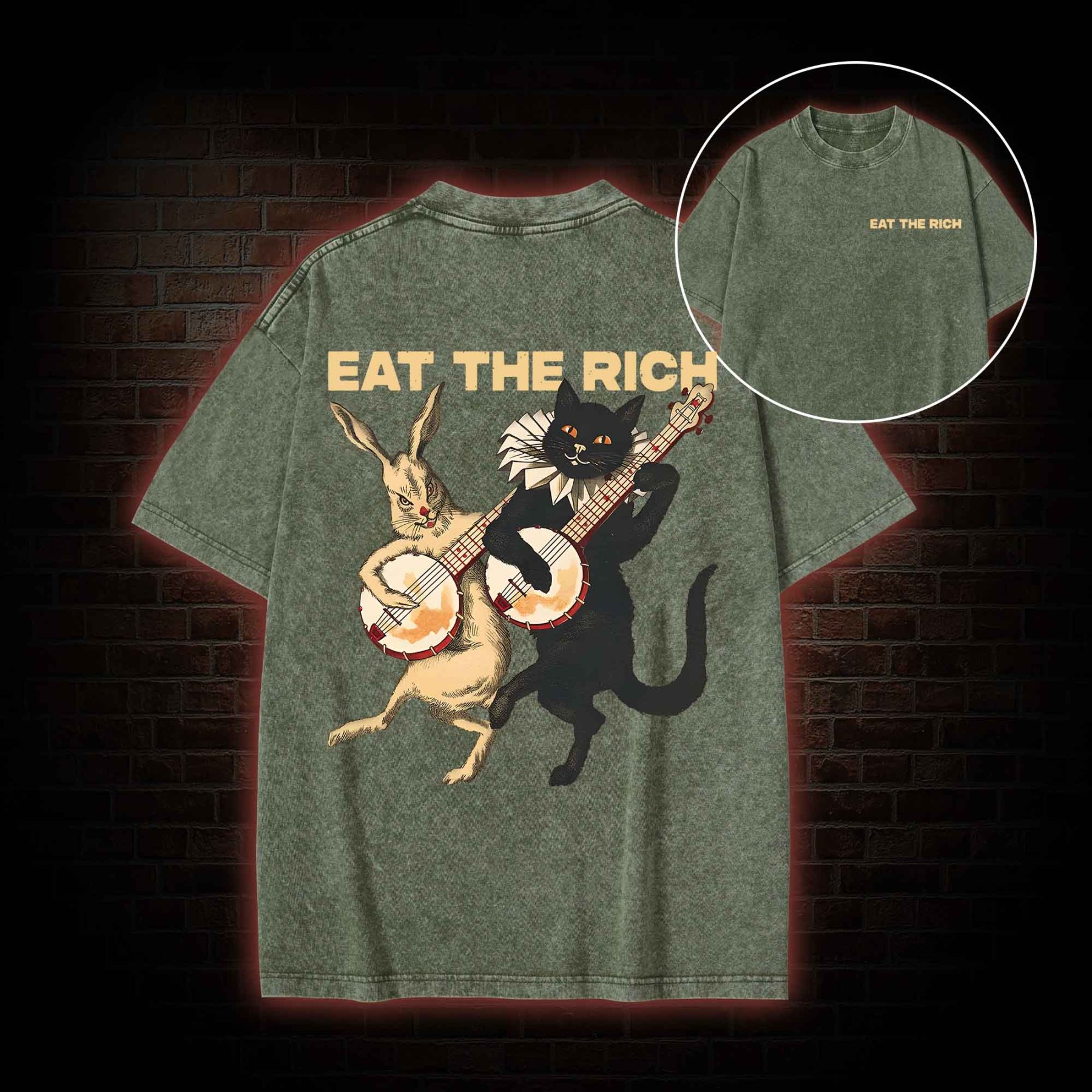 Eat The Rich  Back Print Washed T-shirt