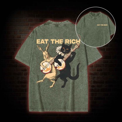 Eat The Rich  Back Print Washed T-shirt