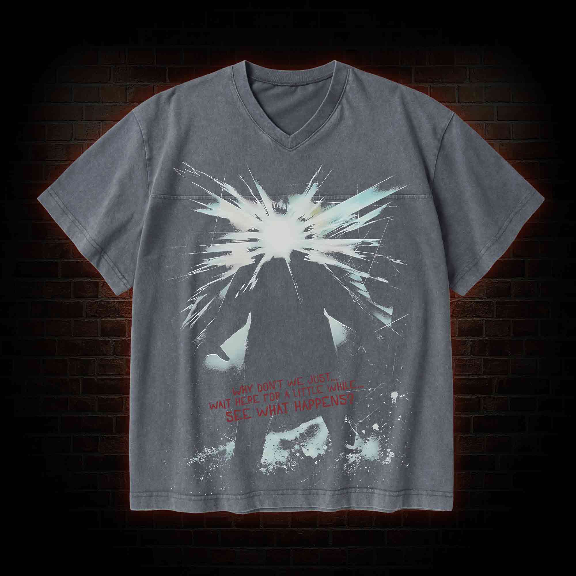 Retro The Thing V-Neck Streetwear Washed T-shirt