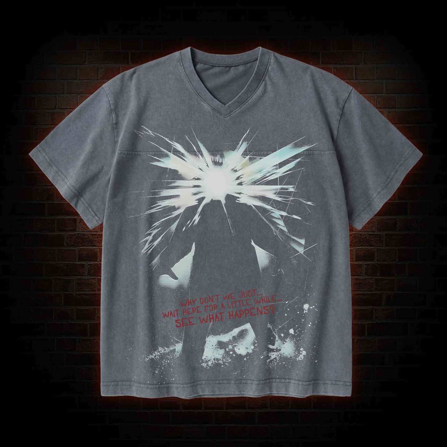 Retro The Thing V-Neck Streetwear Washed T-shirt