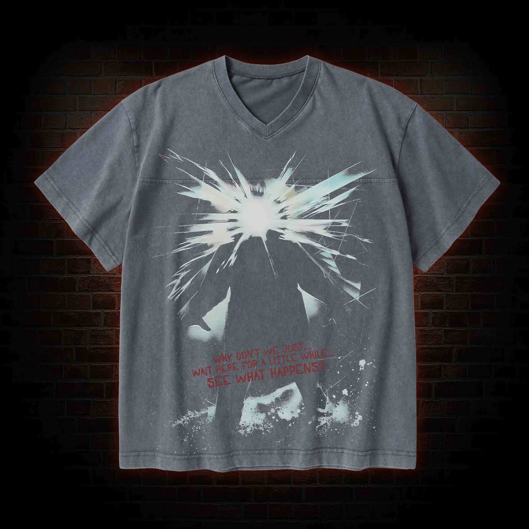 Retro The Thing V-Neck Streetwear Washed T-shirt