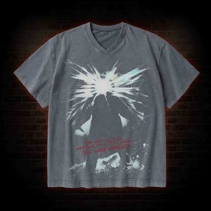 Retro The Thing V-Neck Streetwear Washed T-shirt