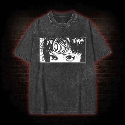 Creepy Girl Eyes, Spiral Horror Manga Washed T-shirt