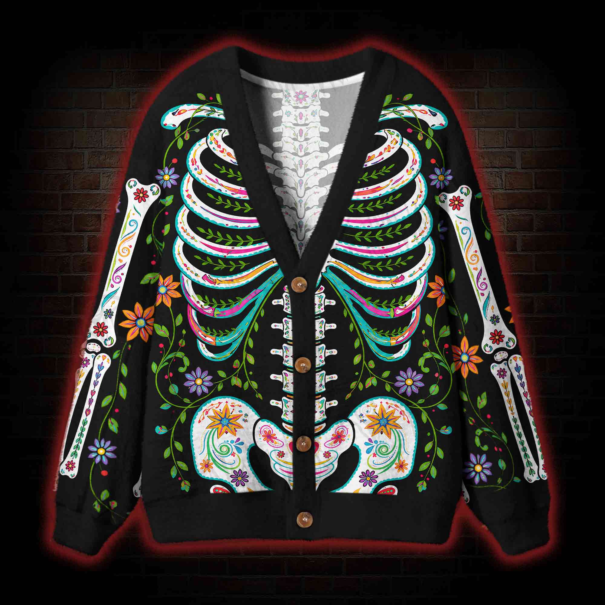 Vibrant Day of the Dead Cardigan Sweater