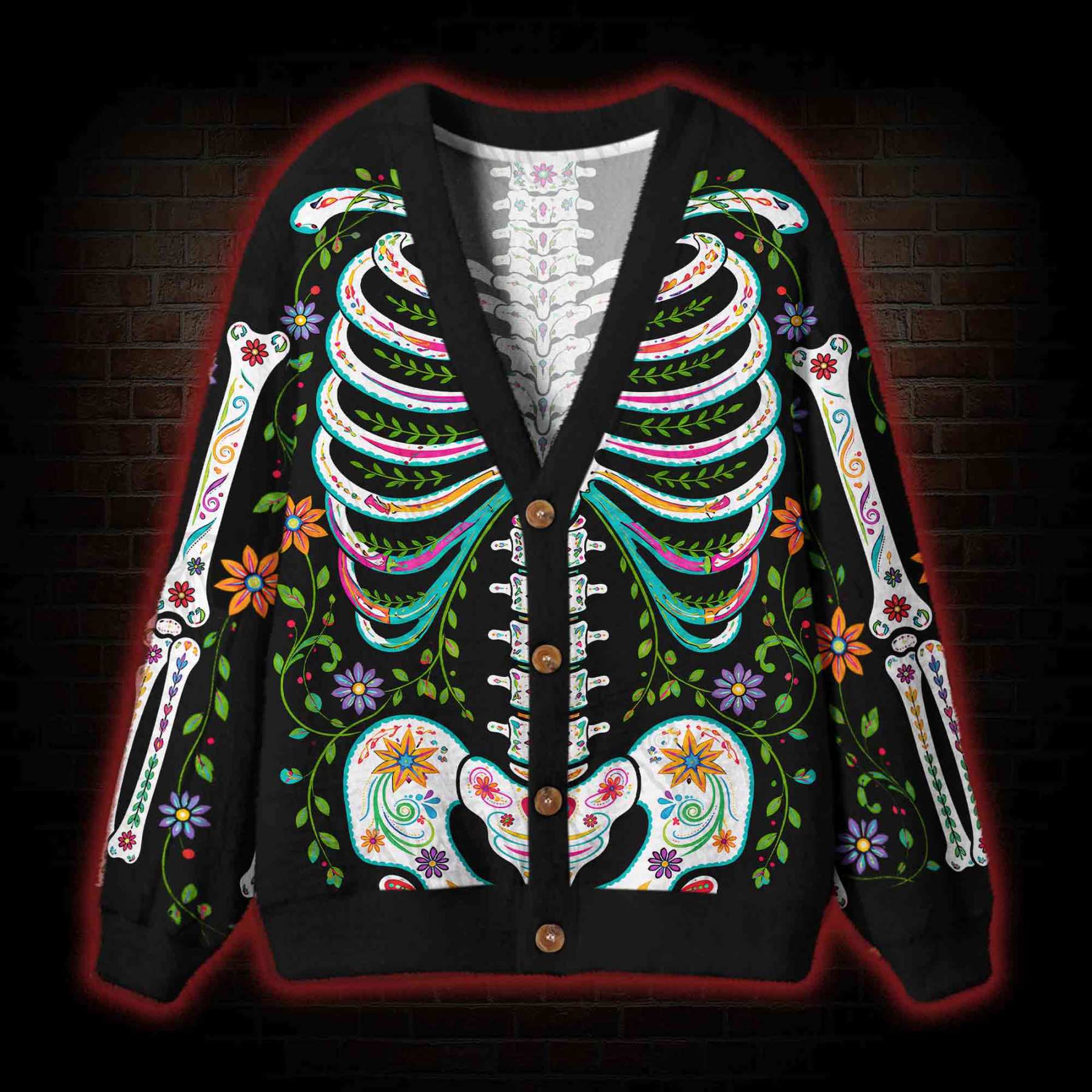 Vibrant Day of the Dead Cardigan Sweater