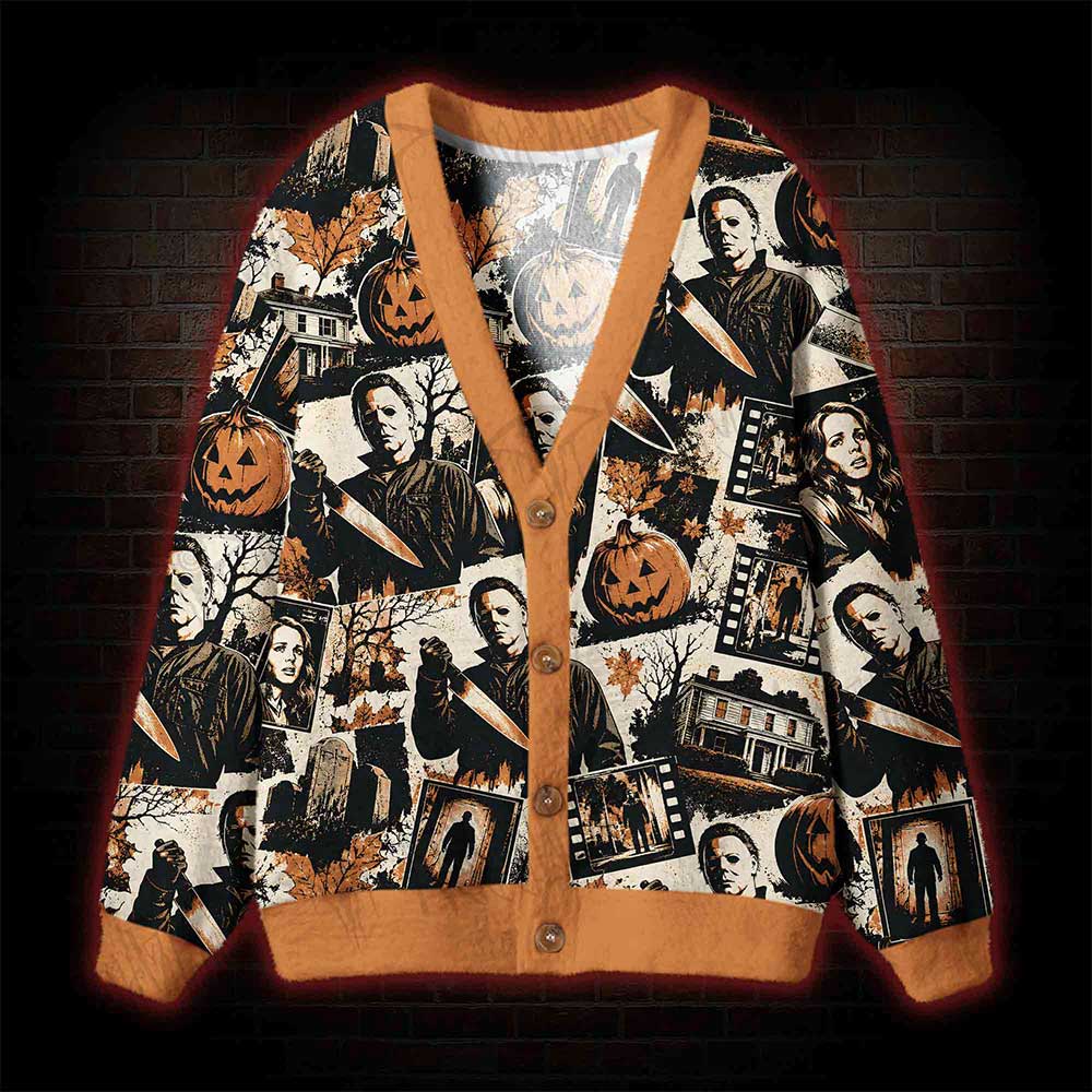 Retro Spooky Halloween Cardigan Sweater