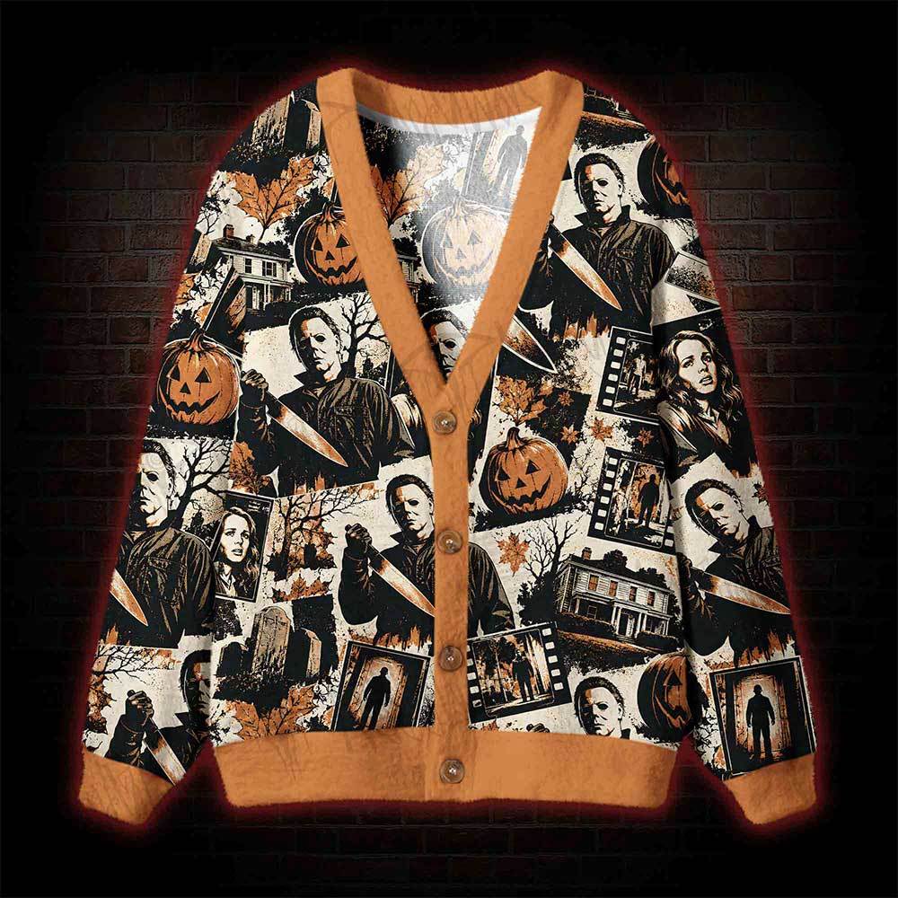 Retro Spooky Halloween Cardigan Sweater