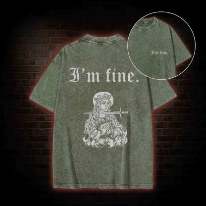 I'm Fine Back Print Washed T-shirt