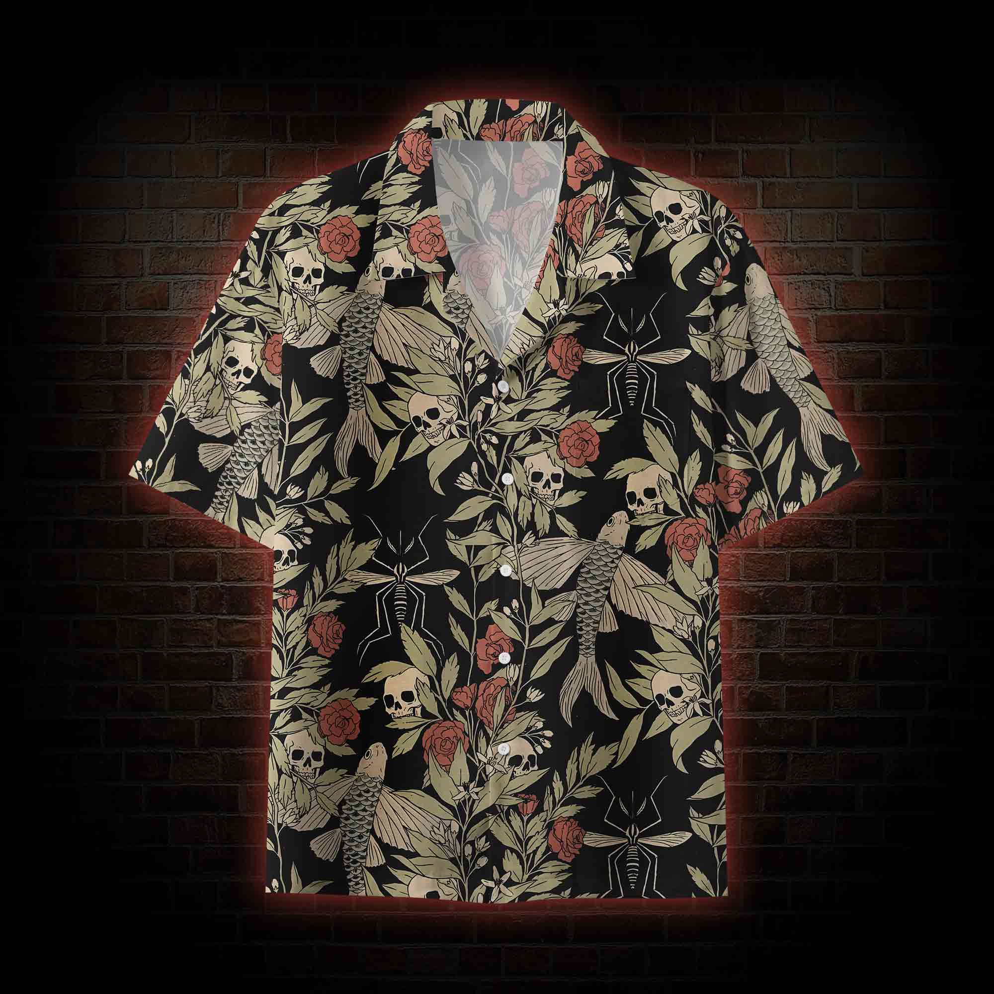 Skull and Flying Fish Hawaiian Shirt