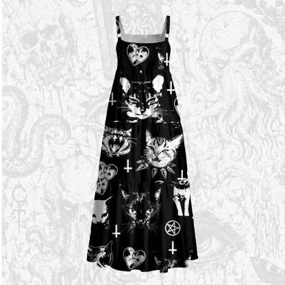 Angry Cat Punk Wide Straps Maxi Dress