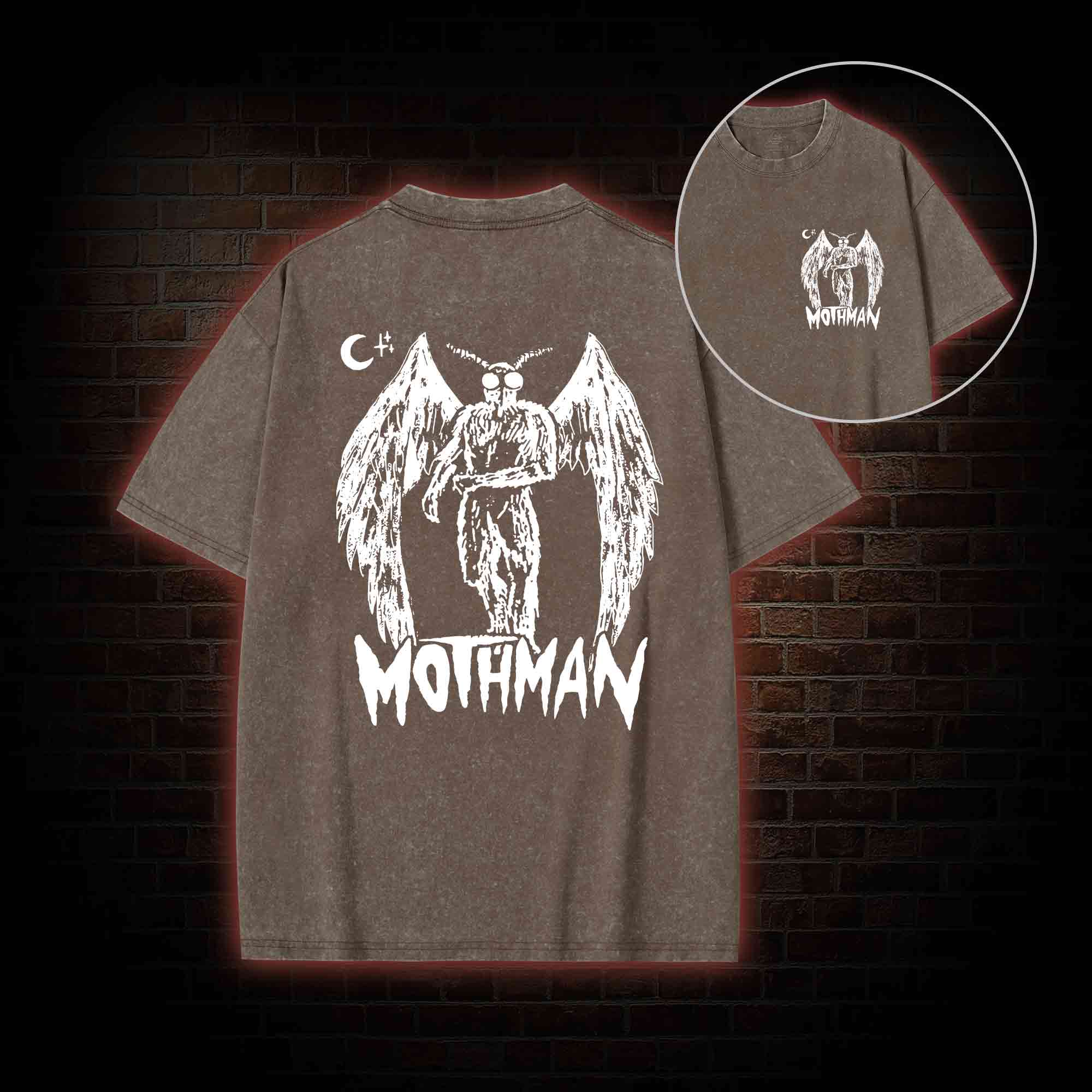 Mothman Bcak Print Washed T-shirt