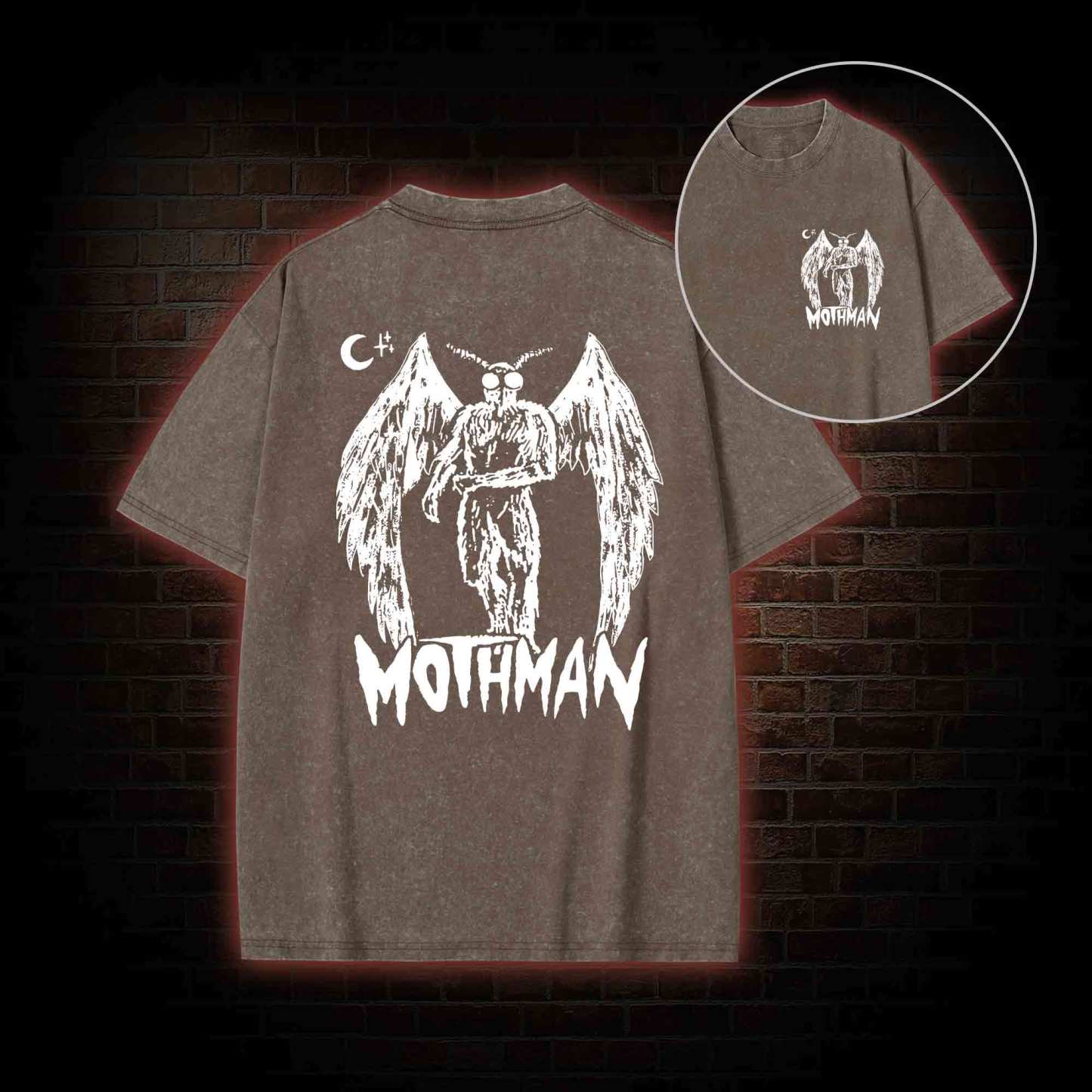 Mothman Bcak Print Washed T-shirt