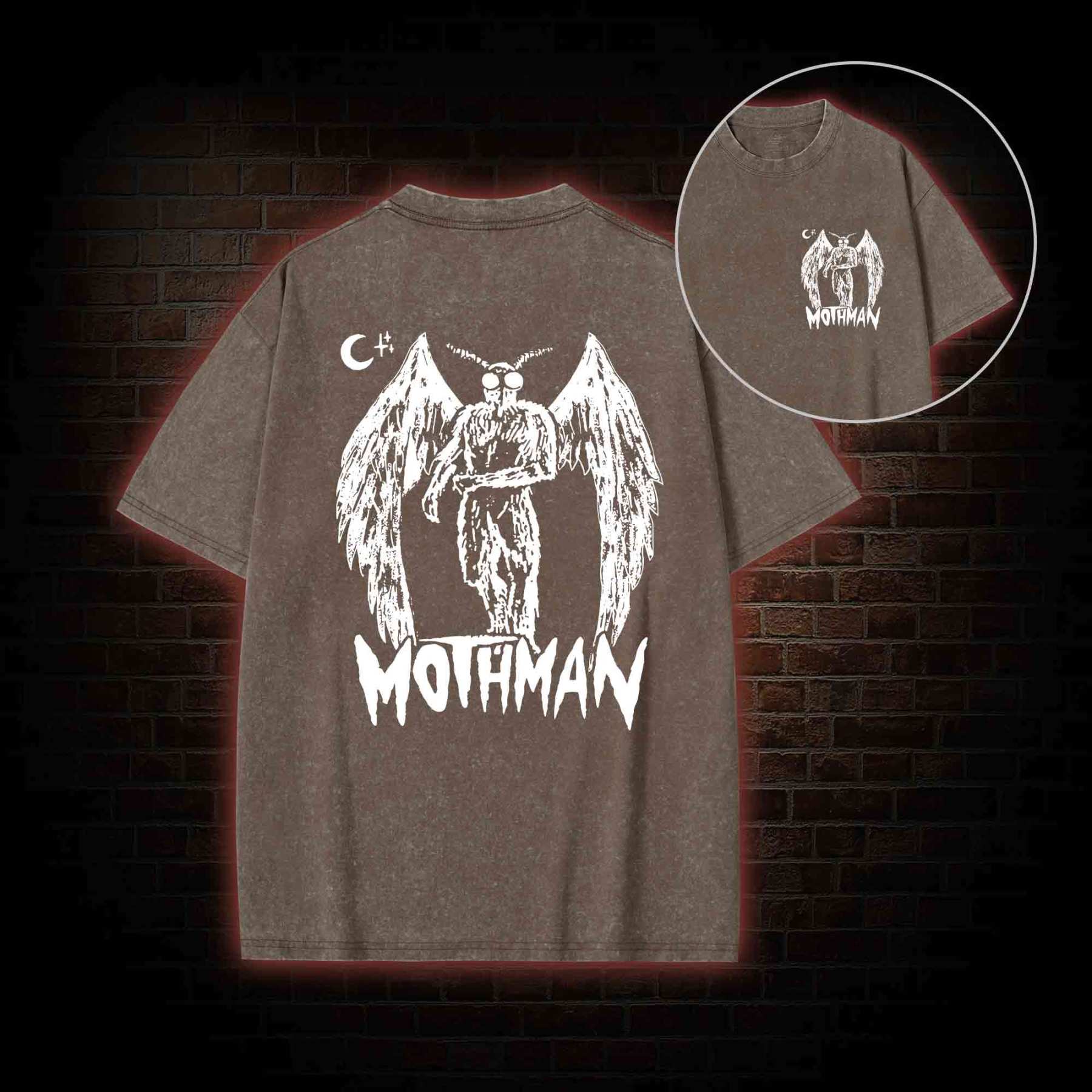 Mothman Bcak Print Washed T-shirt
