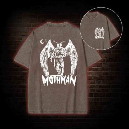 Mothman Bcak Print Washed T-shirt