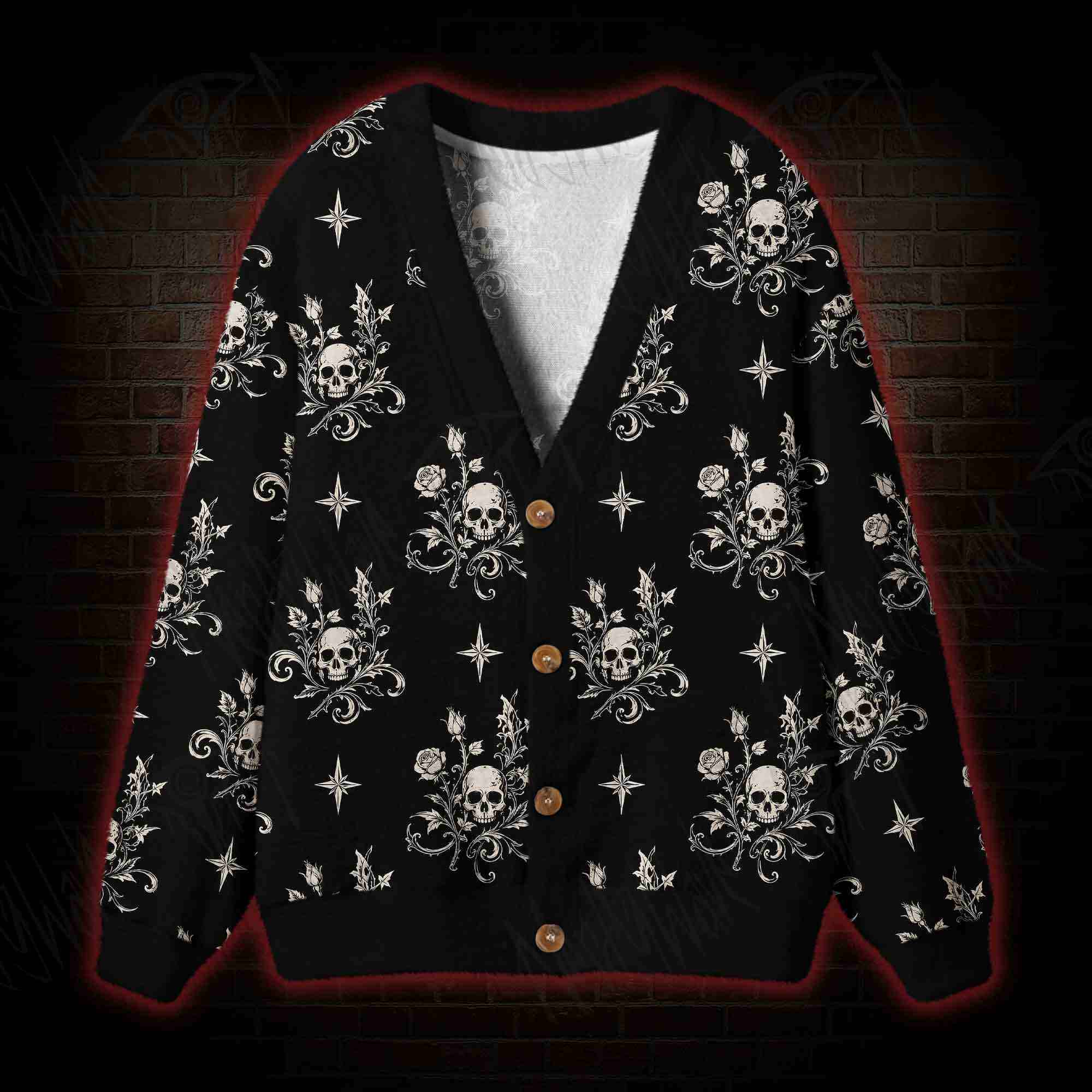 Skull Rose Noir Cardigan Sweater