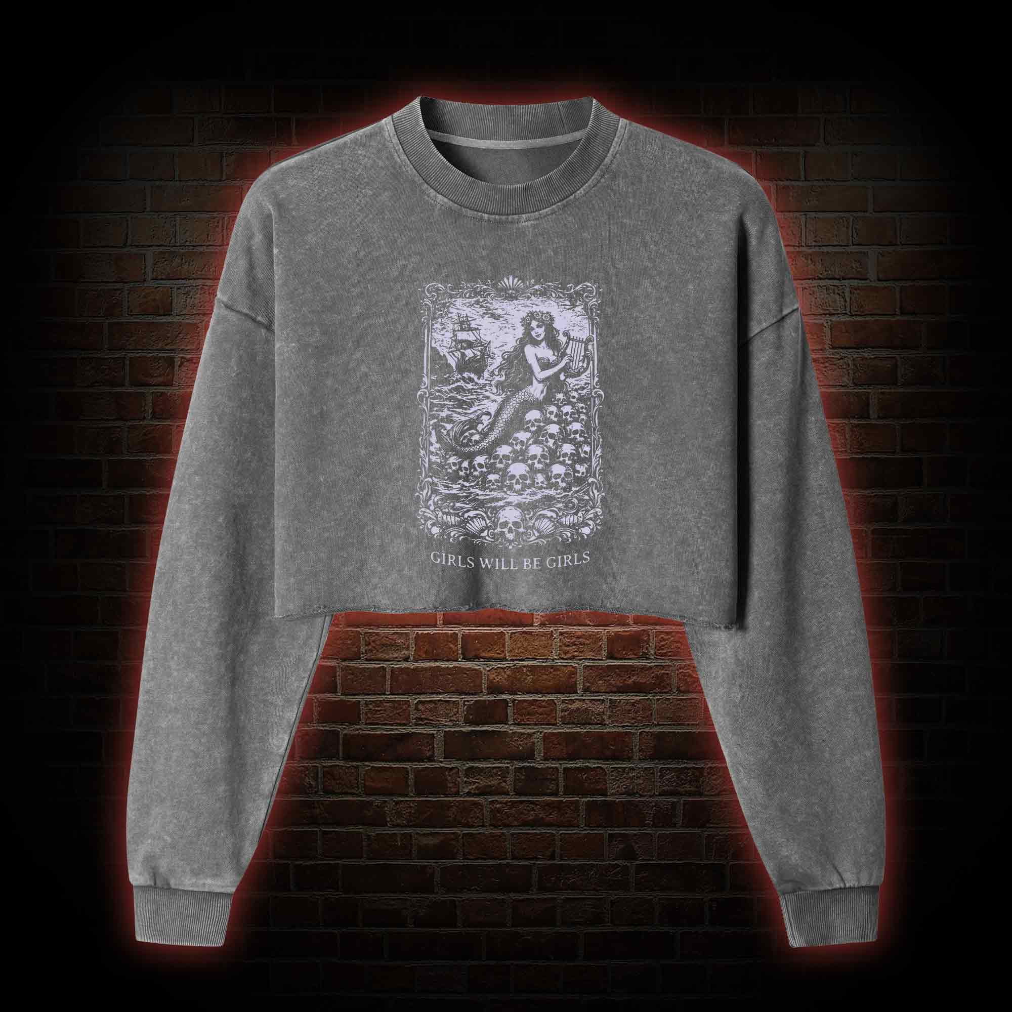 Girls will be Girls Greek mythology Washed Cropped Sweatshirts